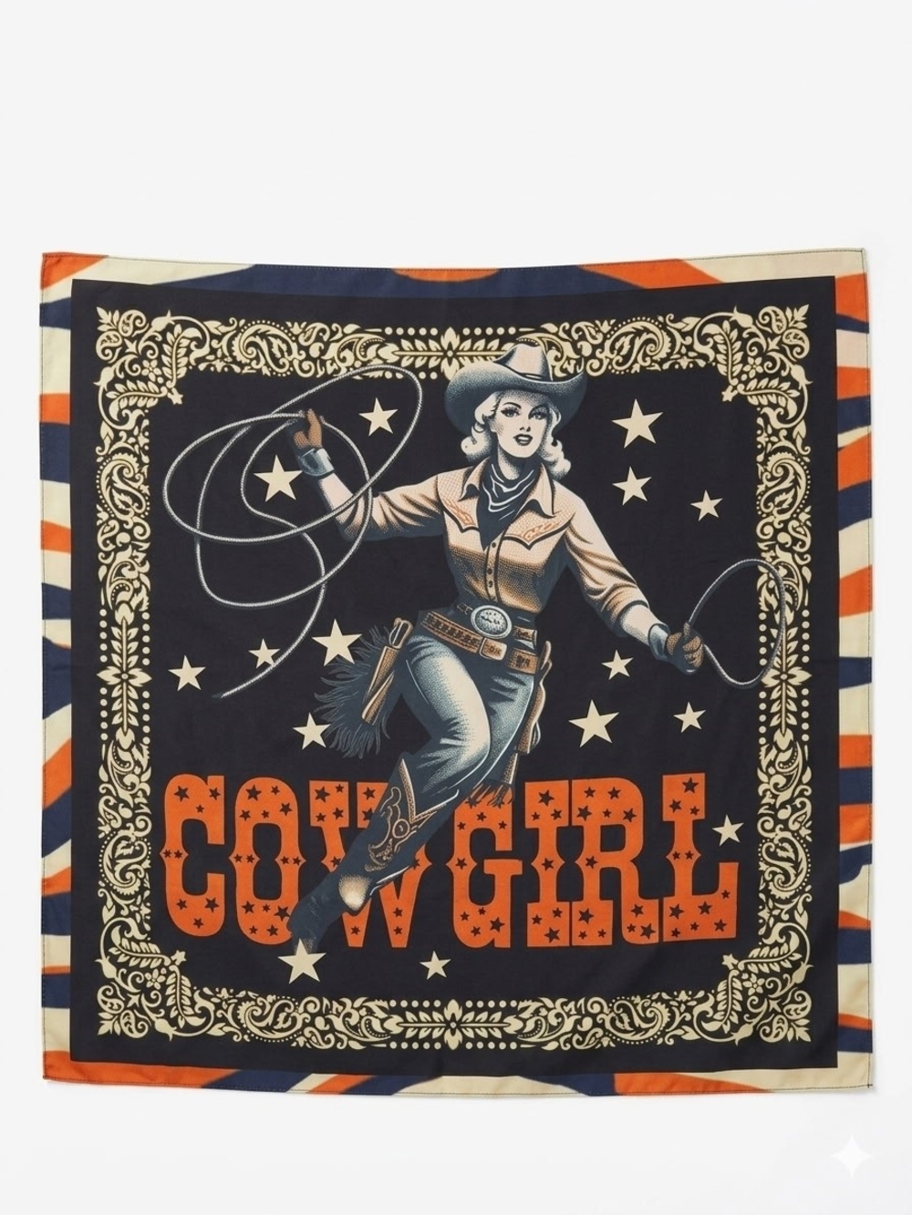 Cowgirl & Lasso Navy, Orange, Cream Wild Rag